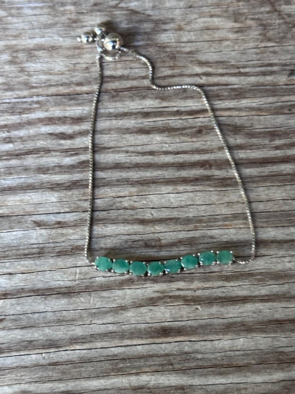 925 Sterling Silver Emerald Slider Bracelet Adjustable 8 Oval Stones